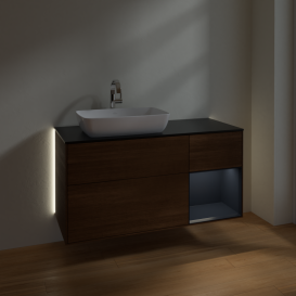 Тумба под раковину Villeroy & Boch Finion 120х50,1 см с подсветкой МДФ шпон грецкого ореха/стекло черное матовое G812HGGN
