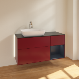 Тумба под раковину Villeroy & Boch Finion 120х50,1 см с подсветкой МДФ пион матовый лак/стекло черное матовое G812HGHB