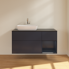 Тумба под раковину Villeroy & Boch Finion 120х50,1 см с подсветкой МДФ темно-синий матовый лак/стекло черное матовое G812HGHG