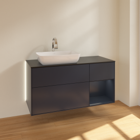 Тумба под раковину Villeroy & Boch Finion 120х50,1 см с подсветкой МДФ темно-синий матовый лак/стекло черное матовое G812HGHG