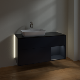 Тумба под раковину Villeroy & Boch Finion 120х50,1 см с подсветкой МДФ темно-синий матовый лак/стекло черное матовое G812HGHG
