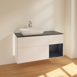 Тумба под раковину Villeroy & Boch Finion 120х50,1 см с подсветкой МДФ белый матовый лак/стекло черное матовое G812HGMT