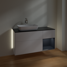 Тумба под раковину Villeroy & Boch Finion 120х50,1 см с подсветкой МДФ белый матовый лак/стекло черное матовое G812HGMT