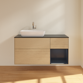 Тумба под раковину Villeroy & Boch Finion 120х50,1 см с подсветкой МДФ шпон дуба/стекло черное матовое G812HGPC