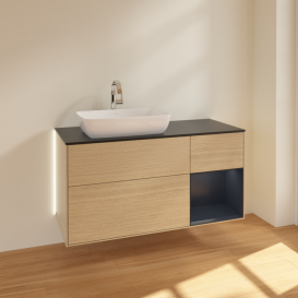 Тумба под раковину Villeroy & Boch Finion 120х50,1 см с подсветкой МДФ шпон дуба/стекло черное матовое G812HGPC