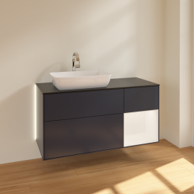 Тумба под раковину Villeroy & Boch Finion 120х50,1 см с подсветкой МДФ темно-синий матовый лак/стекло черное матовое G812MTHG