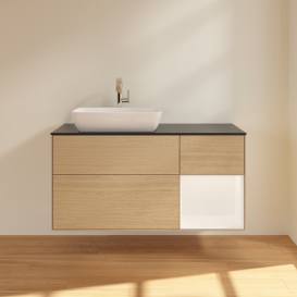 Тумба под раковину Villeroy & Boch Finion 120х50,1 см с подсветкой МДФ шпон дуба/стекло черное матовое G812MTPC