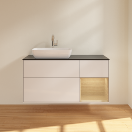 Тумба под раковину Villeroy & Boch Finion 120х50,1 см с подсветкой МДФ глянцевый белый лак/стекло черное матовое G812PCGF