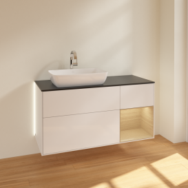 Тумба под раковину Villeroy & Boch Finion 120х50,1 см с подсветкой МДФ глянцевый белый лак/стекло черное матовое G812PCGF