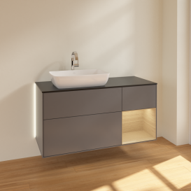 Тумба под раковину Villeroy & Boch Finion 120х50,1 см с подсветкой МДФ антрацит матовый лак/стекло черное матовое G812PCGK