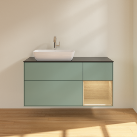 Тумба под раковину Villeroy & Boch Finion 120х50,1 см с подсветкой МДФ оливковый матовый лак/стекло черное матовое G812PCGM