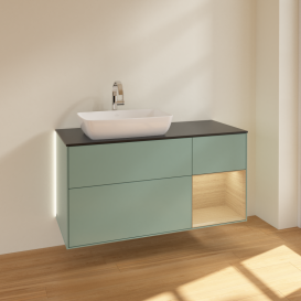 Тумба под раковину Villeroy & Boch Finion 120х50,1 см с подсветкой МДФ оливковый матовый лак/стекло черное матовое G812PCGM