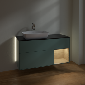 Тумба под раковину Villeroy & Boch Finion 120х50,1 см с подсветкой МДФ оливковый матовый лак/стекло черное матовое G812PCGM