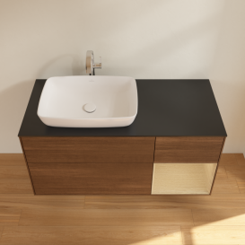 Тумба под раковину Villeroy & Boch Finion 120х50,1 см с подсветкой МДФ шпон грецкого ореха/стекло черное матовое G812PCGN