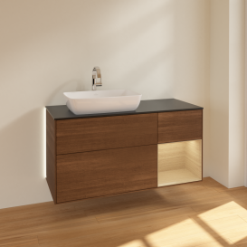 Тумба под раковину Villeroy & Boch Finion 120х50,1 см с подсветкой МДФ шпон грецкого ореха/стекло черное матовое G812PCGN