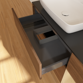 Тумба под раковину Villeroy & Boch Finion 120х50,1 см с подсветкой МДФ шпон грецкого ореха/стекло черное матовое G812PCGN