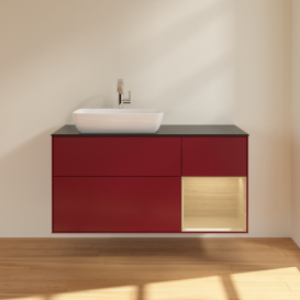 Тумба под раковину Villeroy & Boch Finion 120х50,1 см с подсветкой МДФ пион матовый лак/стекло черное матовое G812PCHB