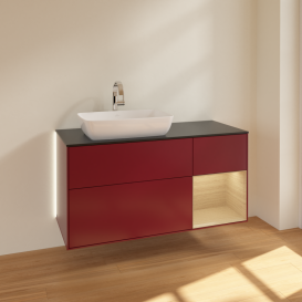 Тумба под раковину Villeroy & Boch Finion 120х50,1 см с подсветкой МДФ пион матовый лак/стекло черное матовое G812PCHB