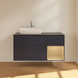 Тумба под раковину Villeroy & Boch Finion 120х50,1 см с подсветкой МДФ темно-синий матовый лак/стекло черное матовое G812PCHG