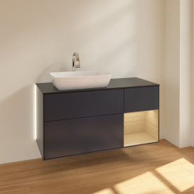 Тумба под раковину Villeroy & Boch Finion 120х50,1 см с подсветкой МДФ темно-синий матовый лак/стекло черное матовое G812PCHG