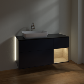 Тумба под раковину Villeroy & Boch Finion 120х50,1 см с подсветкой МДФ темно-синий матовый лак/стекло черное матовое G812PCHG