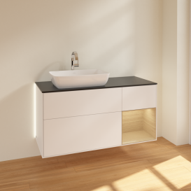 Тумба под раковину Villeroy & Boch Finion 120х50,1 см с подсветкой МДФ белый матовый лак/стекло черное матовое G812PCMT