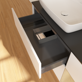 Тумба под раковину Villeroy & Boch Finion 120х50,1 см с подсветкой МДФ белый матовый лак/стекло черное матовое G812PCMT