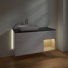 Тумба под раковину Villeroy & Boch Finion 120х50,1 см с подсветкой МДФ белый матовый лак/стекло черное матовое G812PCMT