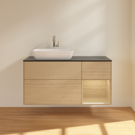 Тумба под раковину Villeroy & Boch Finion 120х50,1 см с подсветкой МДФ шпон дуба/стекло черное матовое G812PCPC