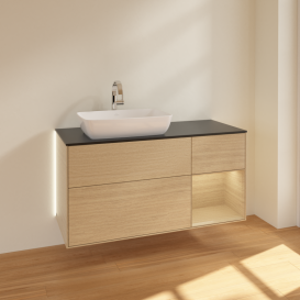 Тумба под раковину Villeroy & Boch Finion 120х50,1 см с подсветкой МДФ шпон дуба/стекло черное матовое G812PCPC