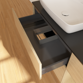 Тумба под раковину Villeroy & Boch Finion 120х50,1 см с подсветкой МДФ шпон дуба/стекло черное матовое G812PCPC