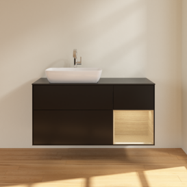 Тумба под раковину Villeroy & Boch Finion 120х50,1 см с подсветкой МДФ черный матовый лак/стекло черное матовое G812PCPD