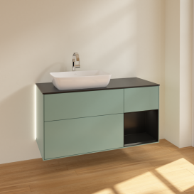 Тумба под раковину Villeroy & Boch Finion 120х50,1 см с подсветкой МДФ оливковый матовый лак/стекло черное матовое G812PDGM