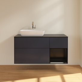 Тумба под раковину Villeroy & Boch Finion 120х50,1 см с подсветкой МДФ темно-синий матовый лак/стекло черное матовое G812PDHG