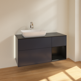 Тумба под раковину Villeroy & Boch Finion 120х50,1 см с подсветкой МДФ темно-синий матовый лак/стекло черное матовое G812PDHG