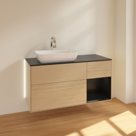 Тумба под раковину Villeroy & Boch Finion 120х50,1 см с подсветкой МДФ шпон дуба/стекло черное матовое G812PDPC