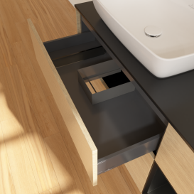 Тумба под раковину Villeroy & Boch Finion 120х50,1 см с подсветкой МДФ шпон дуба/стекло черное матовое G812PDPC