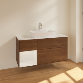 Тумба под раковину Villeroy & Boch Finion 120х50,1 см с подсветкой МДФ шпон грецкого ореха/стекло белое матовое F821GFGN