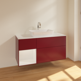 Тумба под раковину Villeroy & Boch Finion 120х50,1 см с подсветкой МДФ пион матовый лак/стекло белое матовое F821GFHB