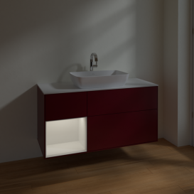 Тумба под раковину Villeroy & Boch Finion 120х50,1 см с подсветкой МДФ пион матовый лак/стекло белое матовое F821GFHB