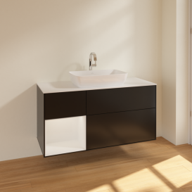 Тумба под раковину Villeroy & Boch Finion 120х50,1 см с подсветкой МДФ черный матовый лак/стекло белое матовое F821GFPD