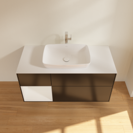 Тумба под раковину Villeroy & Boch Finion 120х50,1 см с подсветкой МДФ черный матовый лак/стекло белое матовое F821GFPD