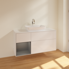 Тумба под раковину Villeroy & Boch Finion 120х50,1 см с подсветкой МДФ глянцевый белый лак/стекло белое матовое F821GKGF