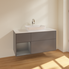 Тумба под раковину Villeroy & Boch Finion 120х50,1 см с подсветкой МДФ антрацит матовый лак/стекло белое матовое F821GKGK