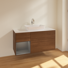 Тумба под раковину Villeroy & Boch Finion 120х50,1 см с подсветкой МДФ шпон грецкого ореха/стекло белое матовое F821GKGN