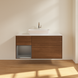 Тумба под раковину Villeroy & Boch Finion 120х50,1 см с подсветкой МДФ шпон грецкого ореха/стекло белое матовое F821GKGN