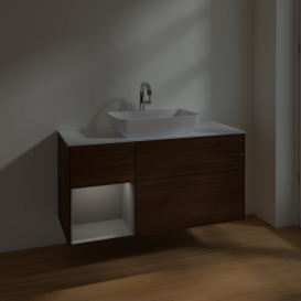 Тумба под раковину Villeroy & Boch Finion 120х50,1 см с подсветкой МДФ шпон грецкого ореха/стекло белое матовое F821GKGN