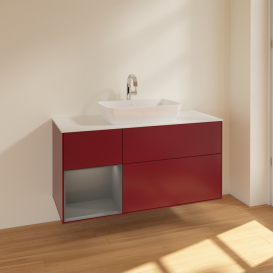 Тумба под раковину Villeroy & Boch Finion 120х50,1 см с подсветкой МДФ пион матовый лак/стекло белое матовое F821GKHB