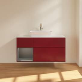 Тумба под раковину Villeroy & Boch Finion 120х50,1 см с подсветкой МДФ пион матовый лак/стекло белое матовое F821GKHB