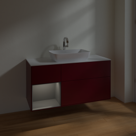 Тумба под раковину Villeroy & Boch Finion 120х50,1 см с подсветкой МДФ пион матовый лак/стекло белое матовое F821GKHB